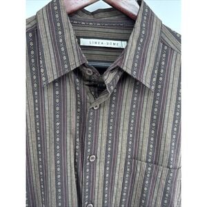 Litnea Dome Shirt Mens Large‎ Brown W/ Gold Striped Long Sleeve Button Down